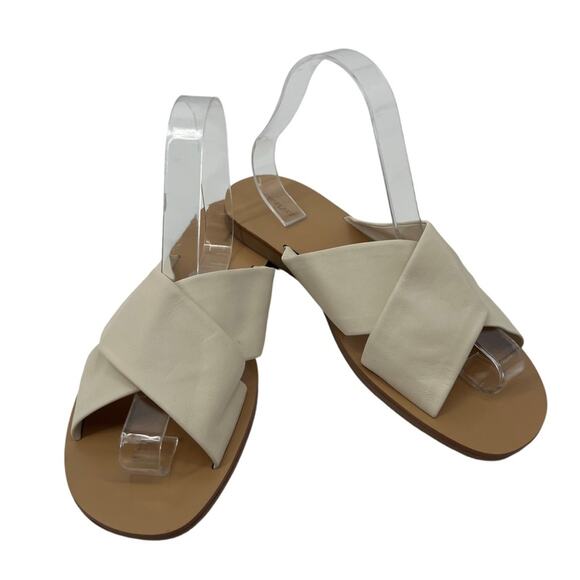 EVERLANE The Day Crossover Sandals Leather Cream Flat Heel Slip On Size 11 NEW - Picture 5 of 8